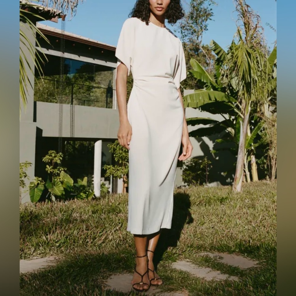 Elegant White Midi Dress size L, runs SMALL like a size Medium